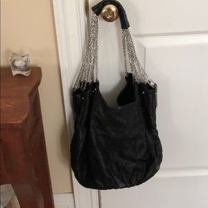 Black leather chain tote